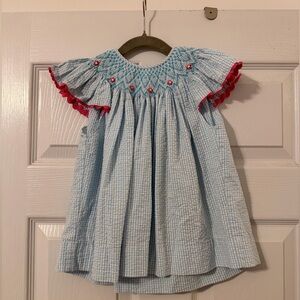 Remember Nguyen Seersucker Smocked Bishop Dress - 3T